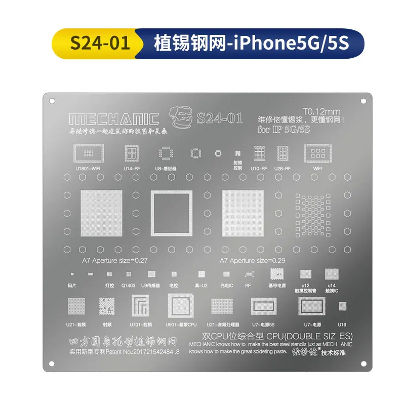 Monteur S24 Bga Reballing Stencil Voor Ip 5S 6/6P/6SP/7/7p 8X/Xs/Xr/Xs Max 11 11 Promax Cpu Planting Tin Staal Mesh