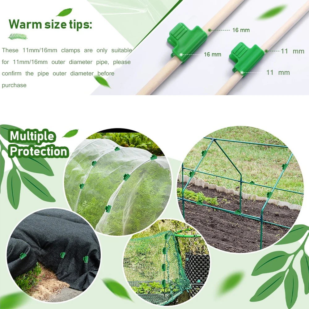 20 Pcs Greenhouse Clamps Film Row Cover Netting Tunnel Hoop Clip Frame Shading Net Rod Clip for Season Plant Extension Support