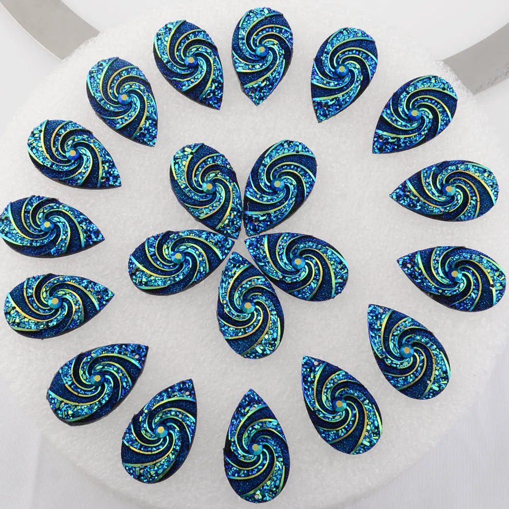BOLIAO Hot 10Pcs 16*28mm (0.63*1.1 in) AB Color Drop Dark Blue Whirlwind Flatback Resin Sew On Wedding/Home Decoration 2 Hole