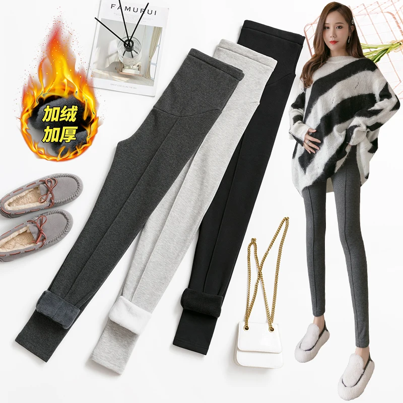 Nữ Nhung Ấm Quần Legging Mùa Thu-Đông Size Lớn Kẹo Màu Dày Giả Dệt Kim Dày Mỏng Co Giãn Quần Legging