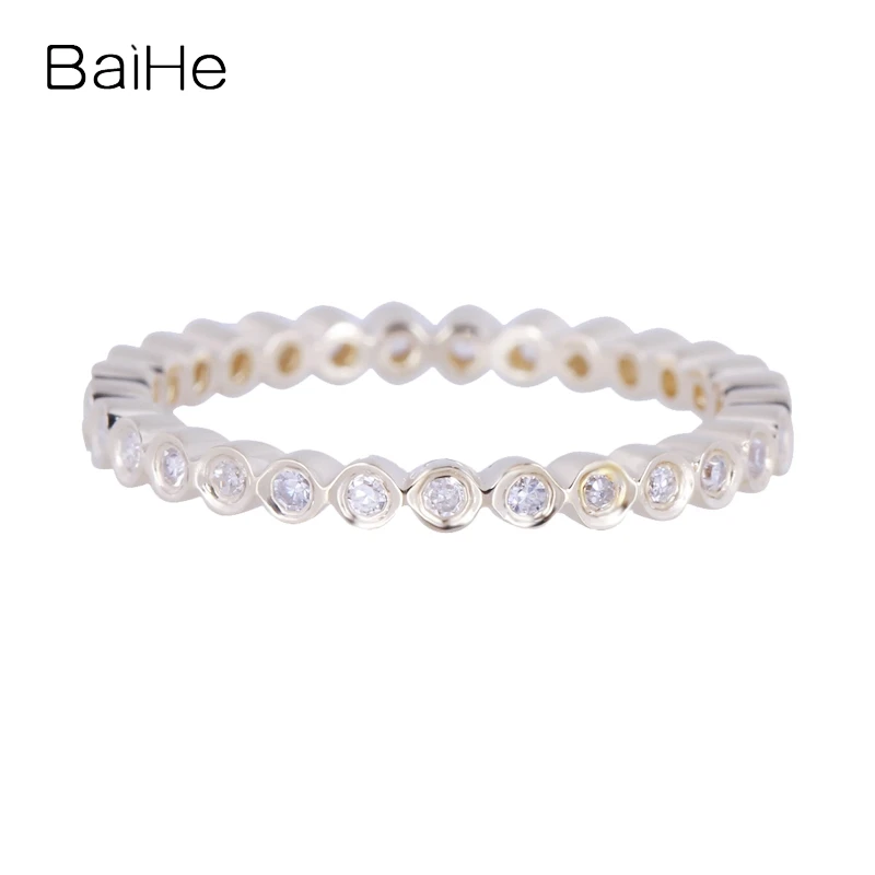 BAIHE Solid 14K White Gold H/SI Natural Diamonds Ring Engagement Women Man Trendy Fine Jewelry Match Ring Anel Diamantes Anillo