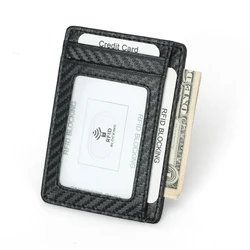 YUECIMIE Carbon Fiber Credit Card Holders Mini Slim RFID Wallets Pu Leather Black Business Card Holder For Men Simple Purse Bag