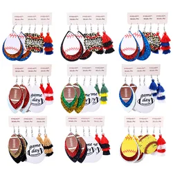 PU Leather Earrings Set Christmas Gift Football Rugby Softball Multilayer Drop-shaped Tassel Cheerleading Jewelry for Women