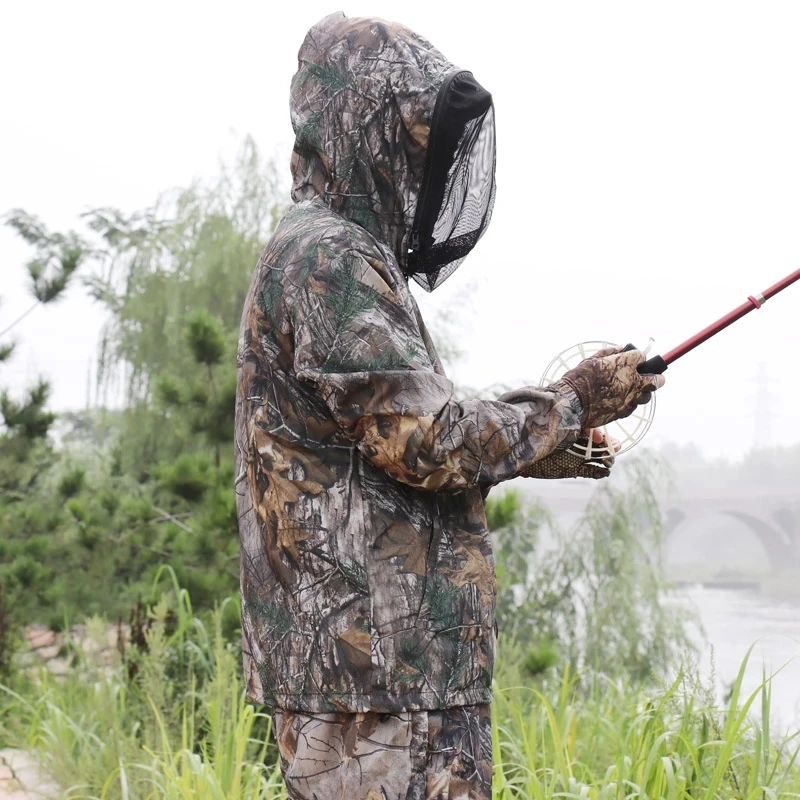 Summer Large Size Ultra Thin Hunting Fishing Clothes Sun-Protection Bionic Camouflage Hunting Suit Anti-Mosquito Fishing Suit