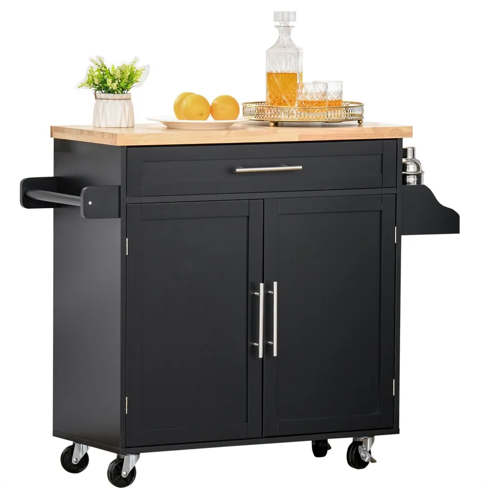 HOMCOM kitchen cart with cabinet adjustable shelf drawer bar and spice rack