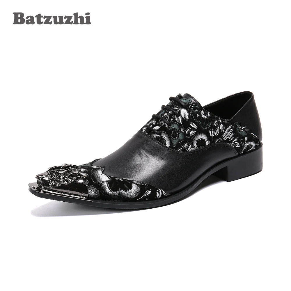 

Batzuzhi Black Genuine Leather Dress Shoes Men Formal Business Men's Shoes Pointed Metal Toe Business/Party zapatos de hombre