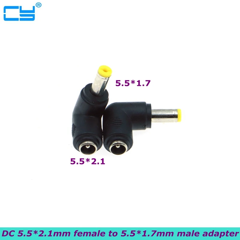 Wholesale 5.5x1.7mm Male 5.5x2.1mm Female Plug 90 Degree Elbow DC Power Connector Adapter Notebook Computer 5.5*1.7 to 5.5*2.1