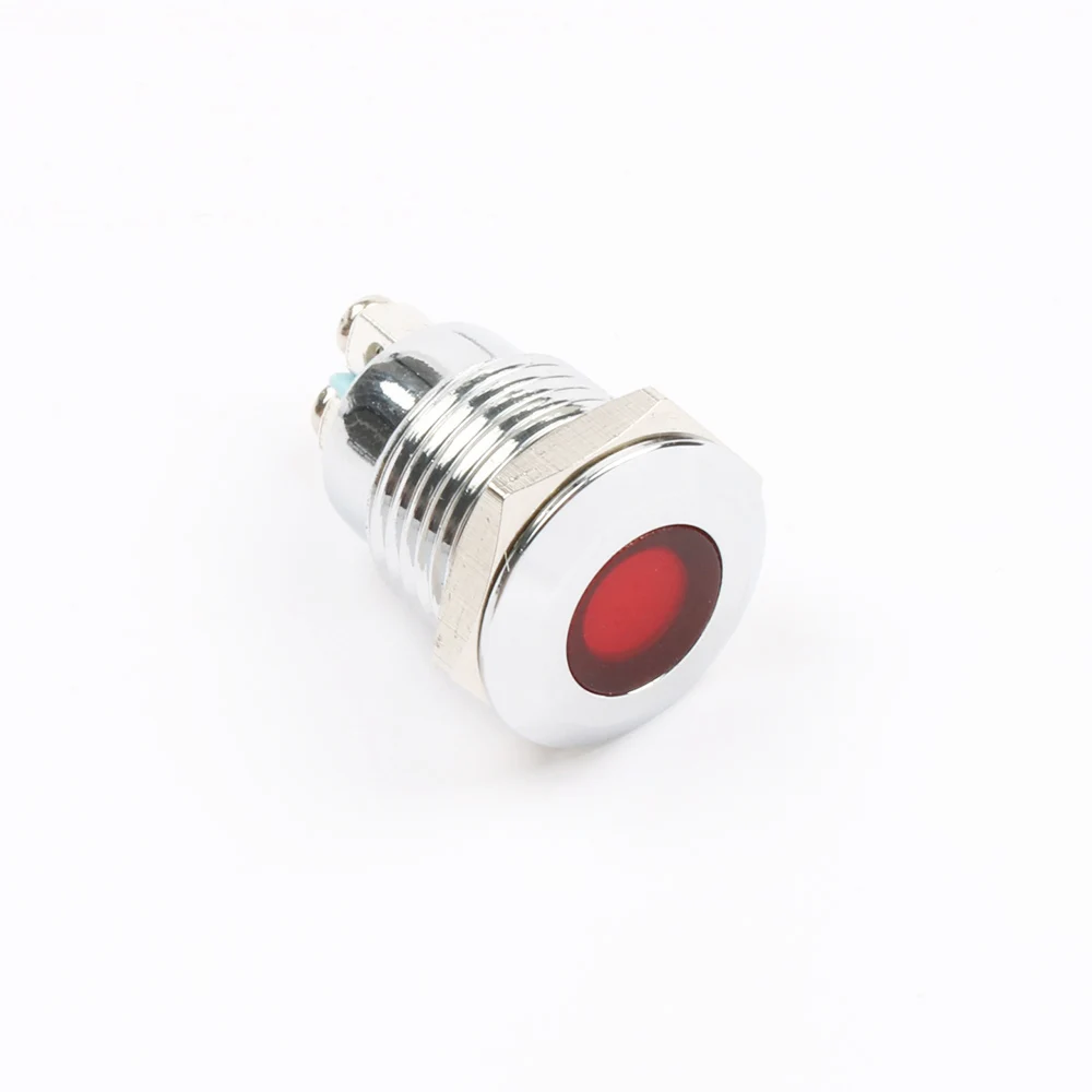 1PC 12mm LED Metal Indicator Light Flat Waterproof Signal Lamp Light 3V6V 12V 24V 220V Screw Connect Red Yellow Blue White Green