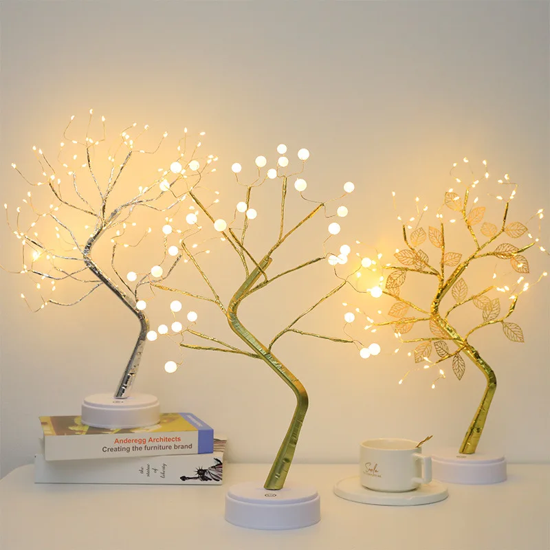 PheiLa LED Night Lights Fairy Gypsophila Tree Lamp USB and Battery Powered Bedside Lamp for Indoor Bedroom Desk Decoration