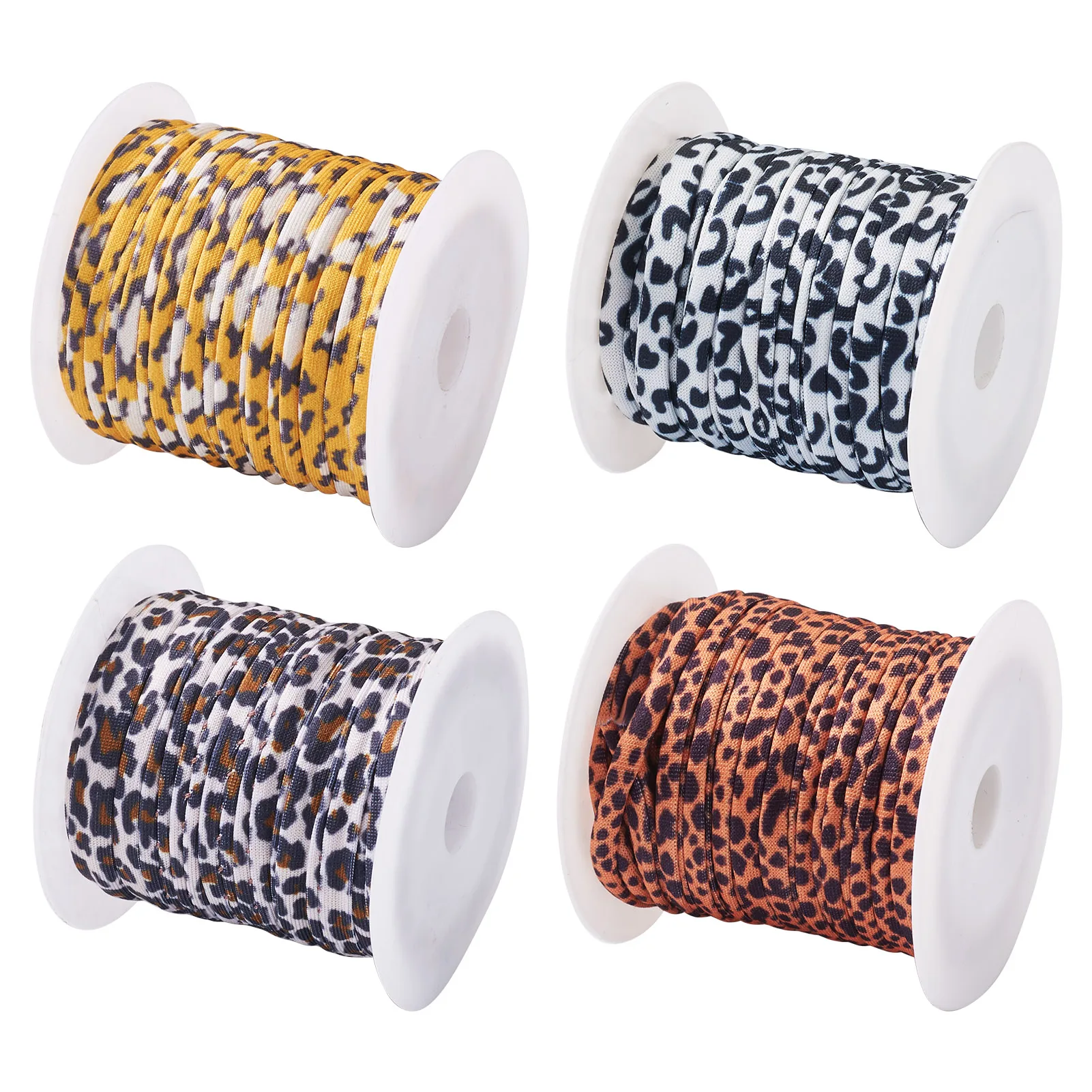 

4 Rolls 5mm Leopard Print Flat Polyester Elastic Cord DIY Jewelry Craft String Material Webbing Garment Sewing Accessories