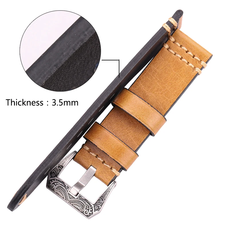 Handmade Watchband 20mm 22mm 24mm Genuien Leather Watch Band Strap 4 Colors Cowhide Watch Accessories Retro Steel Buckle