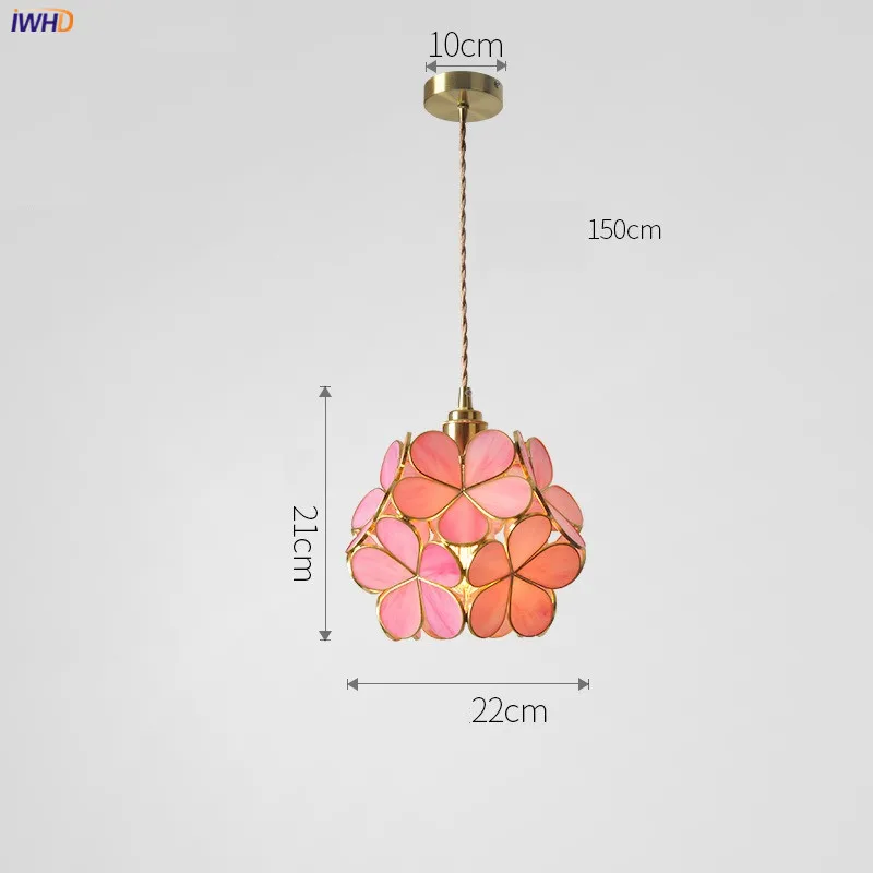 IWHD Nordic Flower Copper Pendant Lighting Fixtures Bedroom Dinning Living Room Glass LED Pendant Light Fixtures Luminaria