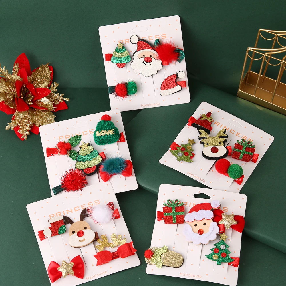 FNIO New 5 Pcs/set Christmas Hair Clip Christmas Tree Santa Claus Hair Band Hairpins Headwear Girl Christmas Hair Accessories