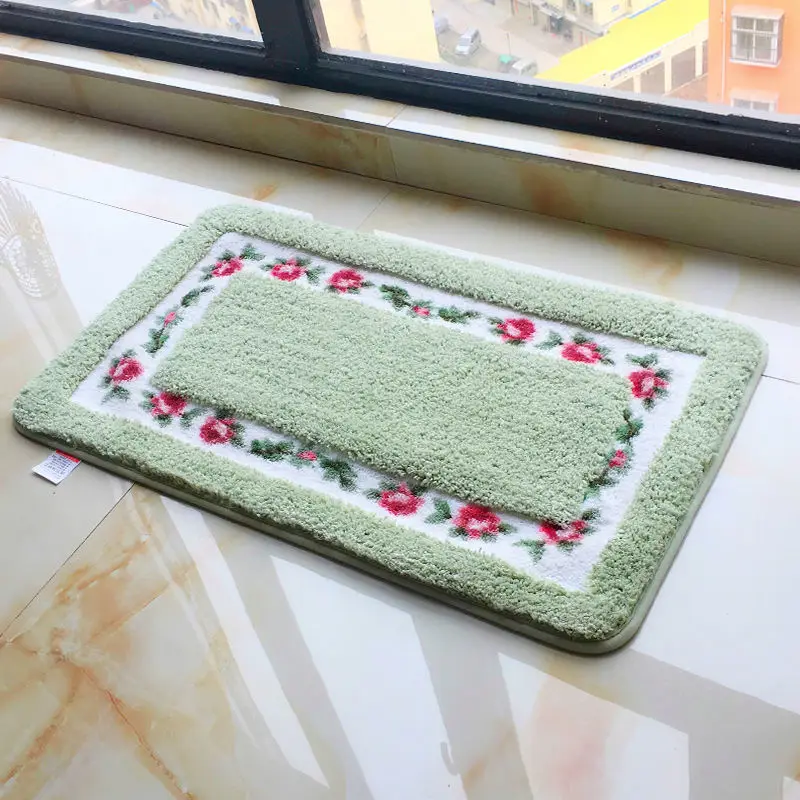 Flower Pattern Bathroom Mats Water Absorbent Kitchen Door Pads Thicken Living Room Rugs Pastoral Style Bedroom Carpet Anti-Slip