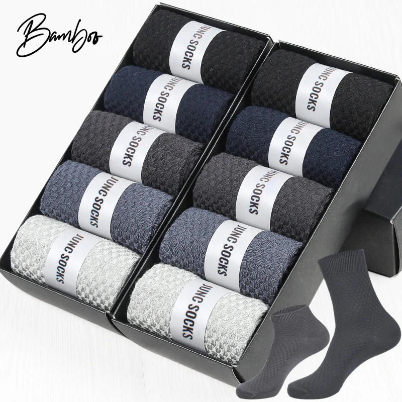 HSS 10 Pairs/Lot Men Bamboo Socks Soft Breathable Summer Winter Long Socks Black Business Casual Man Low Socks Big Size EU38-44