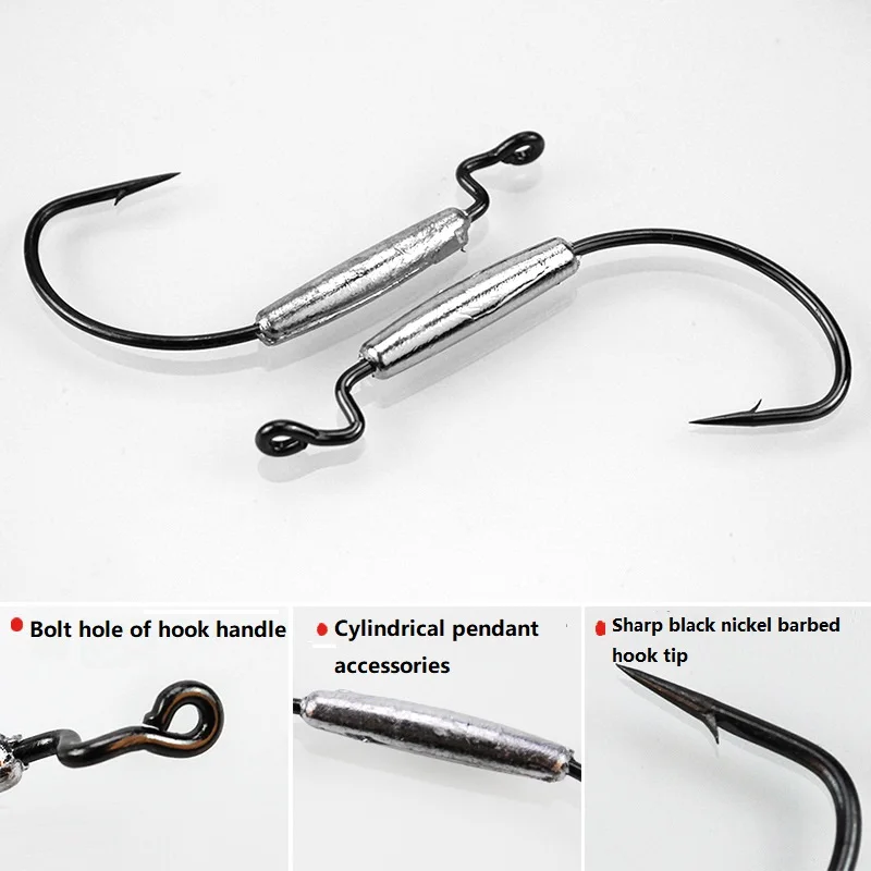 Fishing Hook Lead Jig Head Barbed Lead Hook 2g/2.5g/3g/5g/6.3g Offset Fish Hooks Fit for Texas Rigs Fishing Tackle
