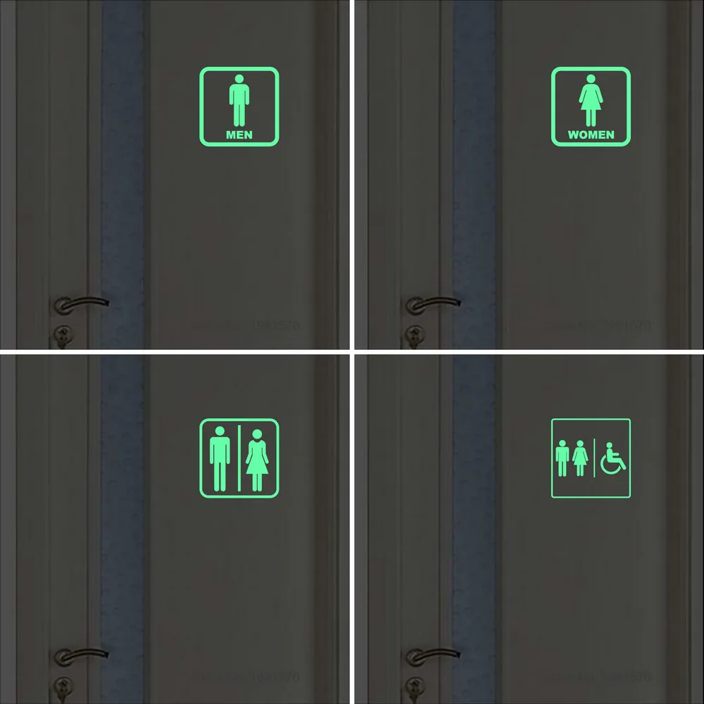 Male Female Toilet Sign Luminous Stickers Public Lavatory Label WC Bathroom Door Wall Decal Restroom Washroom Glow Indication