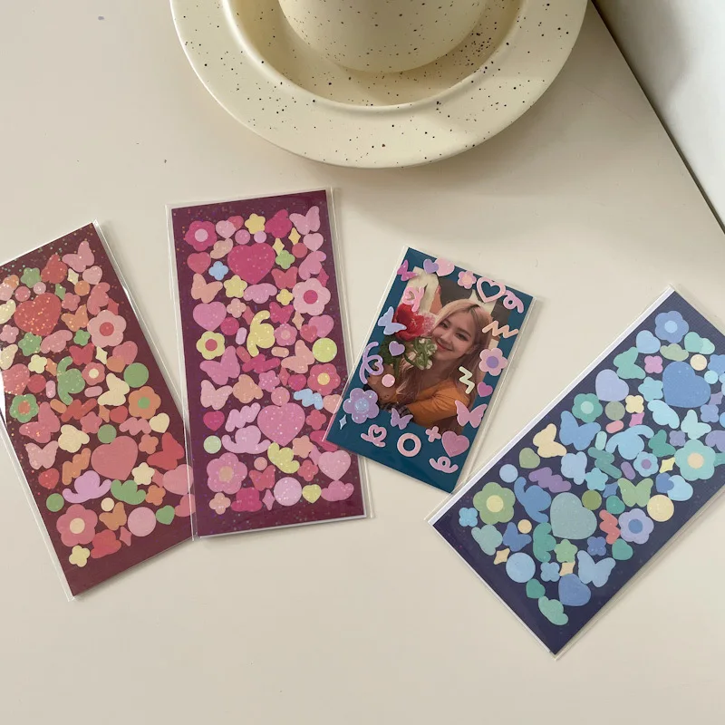 Ins Laser Flower Butterfly Stickers Scrapbooking Stick Label  Hand Account DIY Decoration Material Sticker Kawaii Stationery