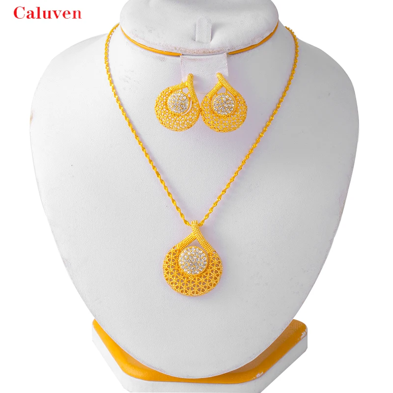 Dubai Fashion Jewelry Sets For Women crystal Water Drop Necklace Pendant Earrings African Statement Bridal Wedding Party Gift