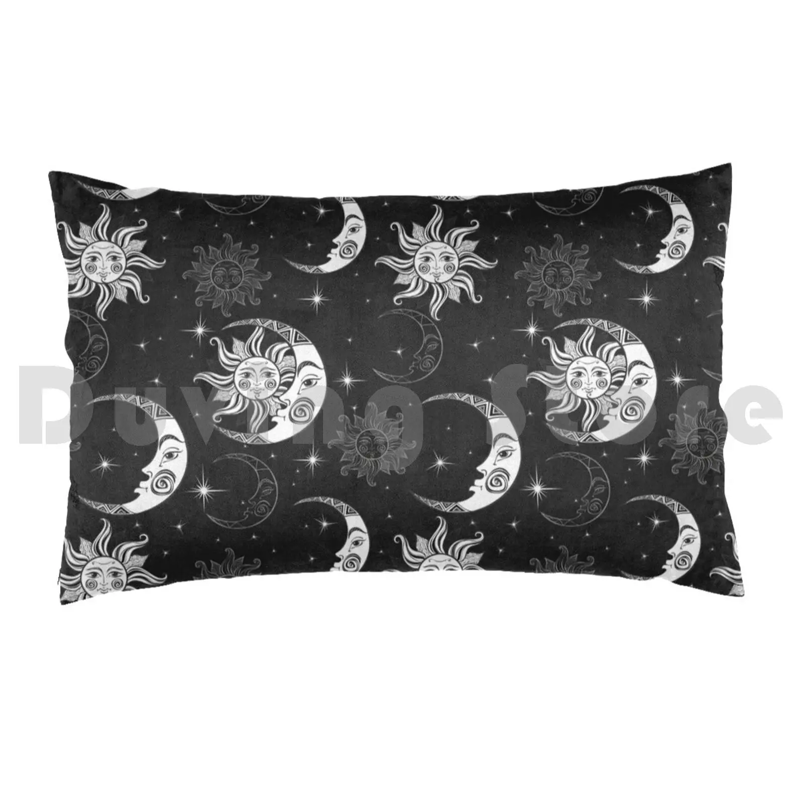 Moon And Stars Pillow Case Printed 50x75 Moon Stars Celestial Cosmos Night Nighttime Sky Black And White Bw