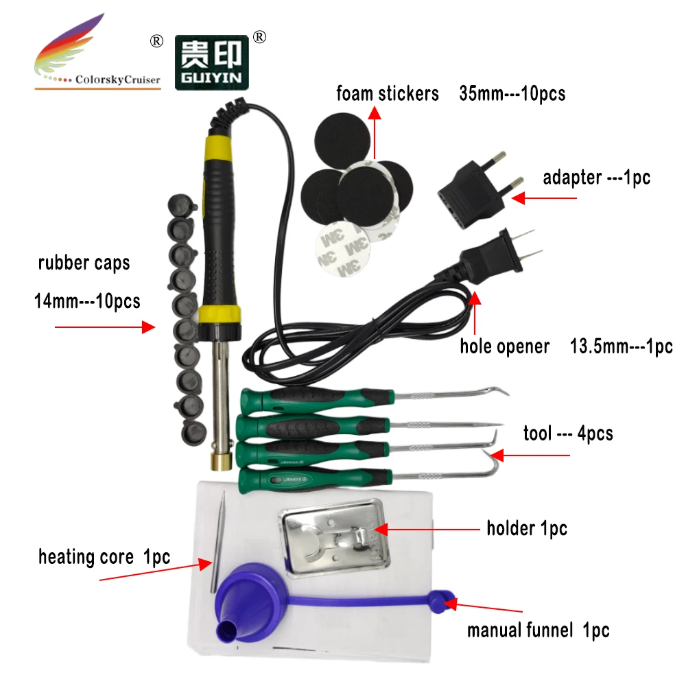 (RTT-13.5BK) hole driller digger and foam sticker plug cap for HP for samsung for canon toner cartridge refill tool kit