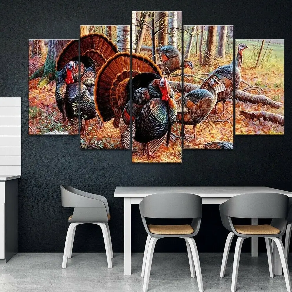 

Canvas Pictures Home Decor HD Print 5 Panel Painting Modular Wild Turkey Painting Art Picture Wall Art No Framed