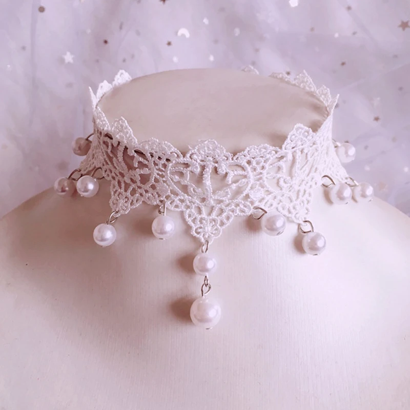 Del merletto Della Principessa Lolita Collana di Perle Collana di Perle Choker Catena Della Clavicola