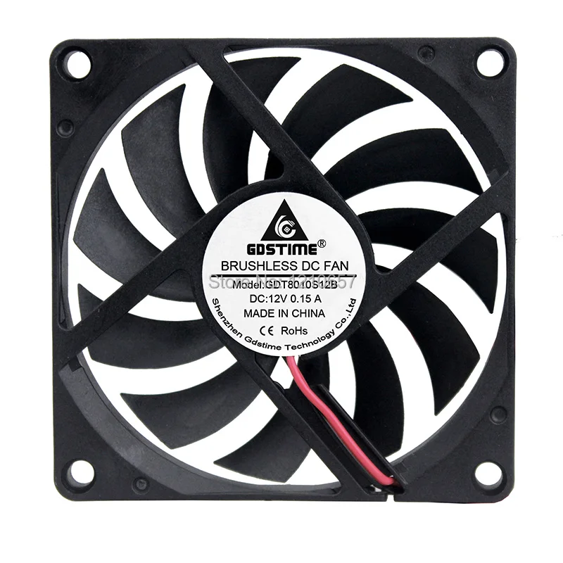 50Pcs Gdstime DC 12V CPU Cooler 80mm 2Pin 2510 Connector 80x80x10m 8CM Brushless PC Case Cooling Fan 8010 100cm Cable Length