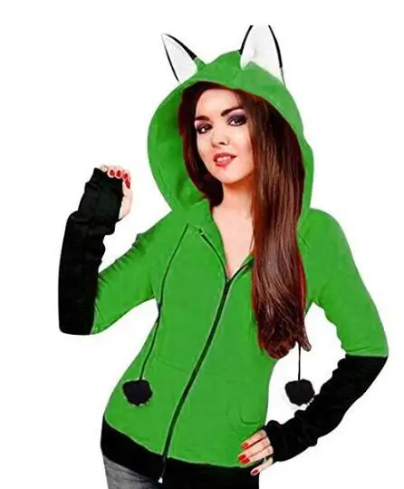 Halloween Costumes For Women Anime Fox Orelhas Ears Orange Hoodie Sweatshirts Plush Ball Decoration Christmas Jackets Out