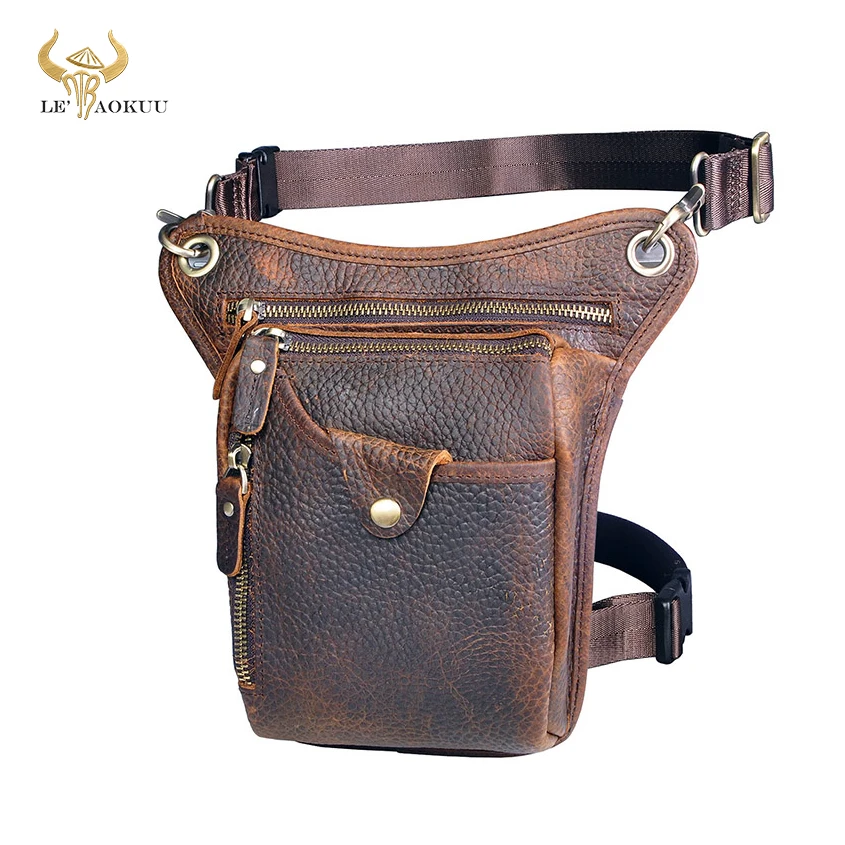 

2020 Original Thick Leather men Fashion Small Satchel Cross-body Bag Design Blue Travel Fanny Belt Waist Pack Drop Leg Bag 211-5