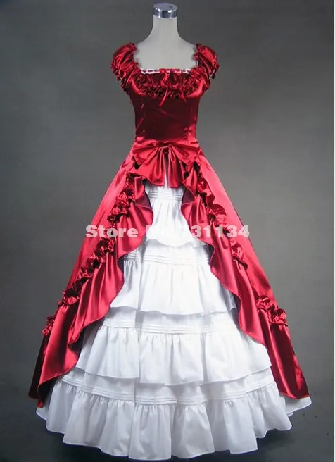 Deep Red and White Gothic Victorian Dress Southern Belle Victorian Princess Period Old West Party Dress Theatrical Costume