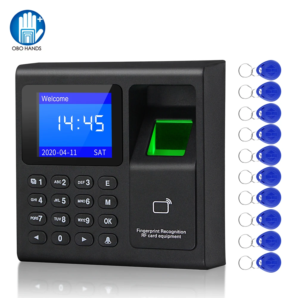 Biometric RFID Access Control System RFID Keypad USB Fingerprint System Electronic Time Clock Attendance Machine +10pcs Keyfobs