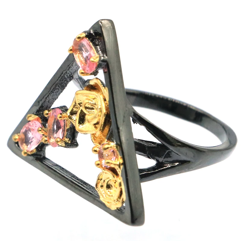 Buy 3 Get 1 Free 26x22mm Trangle Smokey Quartz Pink Morganite For Men Street Jewelry Cool Black Gold Silver Rings Punk Hollow