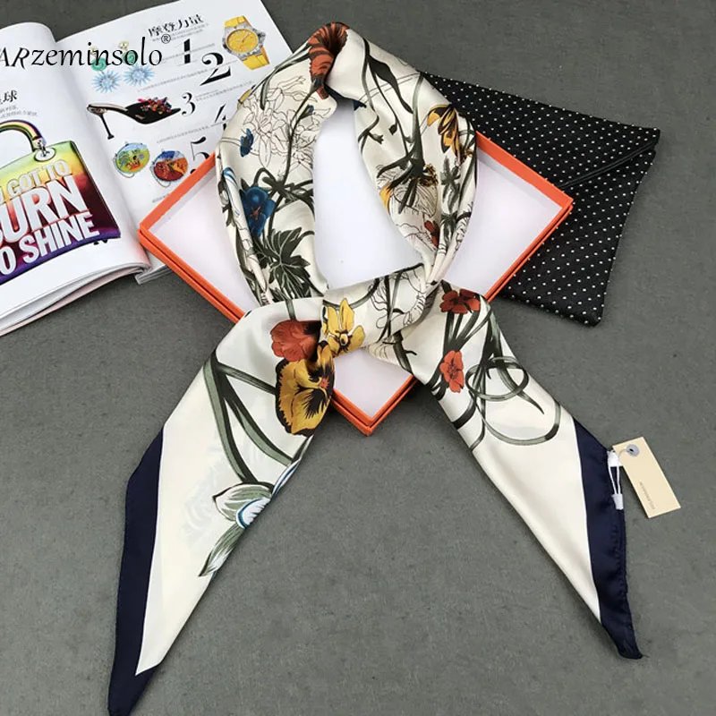 Bufanda de seda satinada para mujer, pañuelo con estampado de Hijab, cuadrado, a la moda, 90x90cm, 2020