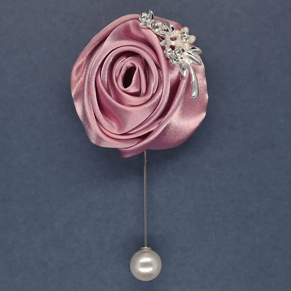 Nude Pnk Diamond Rose Pearl Pin Corsages Groom Marriage Wedding Pin Brooch Rose Corsages Factory boutinnere Brooch Pin XH0675