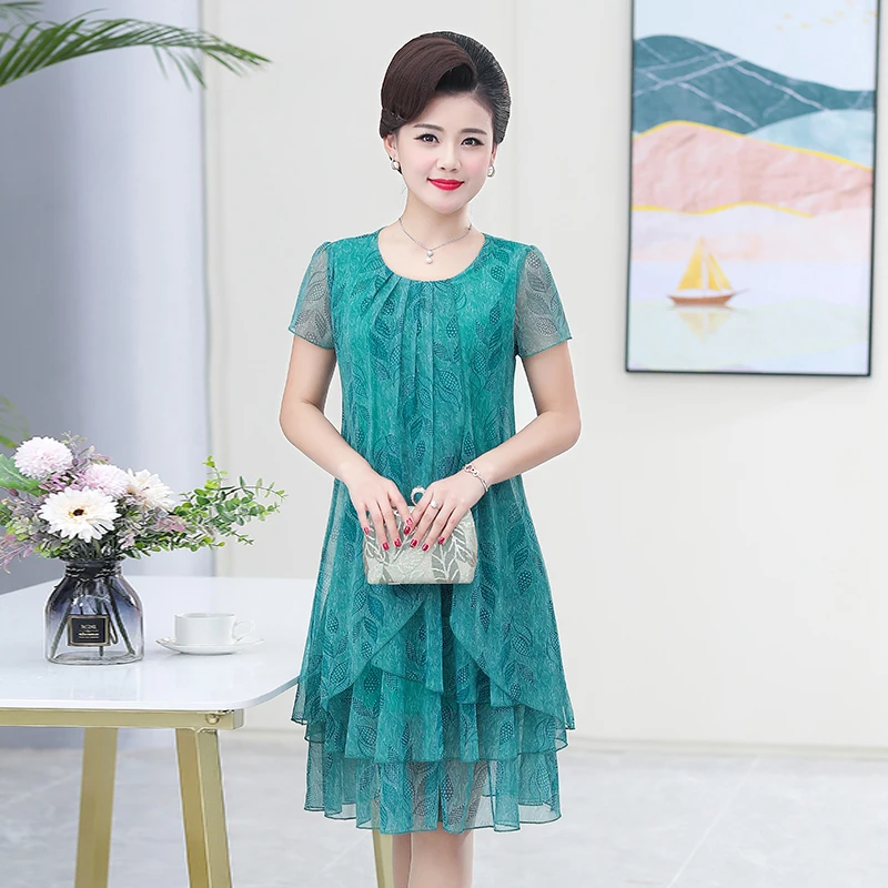 Summer  Dress NEW Casual Short Sleeve O-Neck Floral Print Dresses Elegant Party Dress  5XL Women Clothing