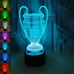 Football Cup Lamp Trophy Shaped 3D Night Lights Decoration Girls 7 Colors Changing USB LED Table Lamp Football Sport Fans