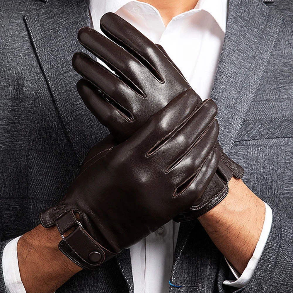 Gants en cuir de mouton véritable pour hommes, mitaines de conduite chaudes pour écran tactile, coupe-vent, haute qualité, automne hiver 100%, S2197