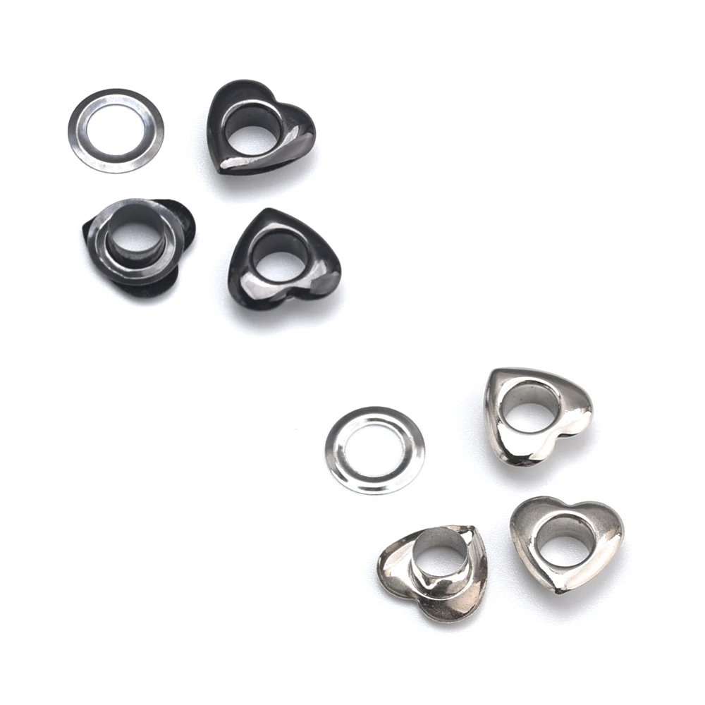 200 مجموعات/وحدة ثقب داخلي 6 مللي متر ثقوب نحاسية معدنية + حلقات على شكل قلب لغسالة أداة تثبيت لامعة فضية/أسود نيكل شحن مجاني JY-005