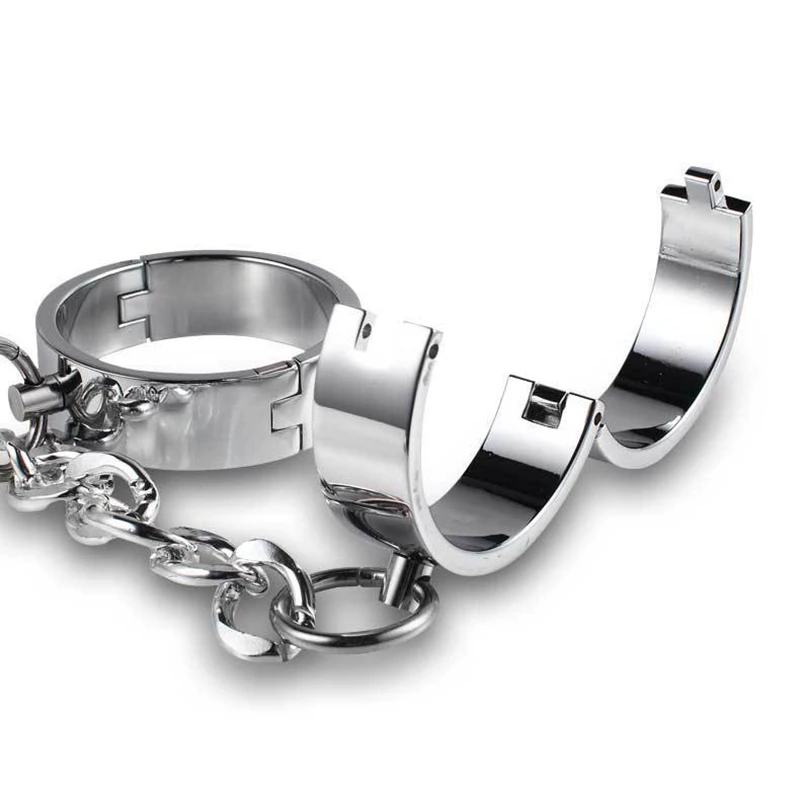 1 Pair Stainless Steel Handcuffs Metal Anklet Foot Cuffs Erotic SM Bondage Adult Game Couple Slave Restraint Sex Toys Men Women