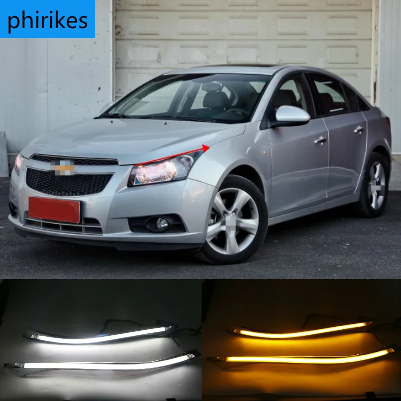 

For Chevrolet Cruze 2010 - 2014 Car Styling LED Headlight Brow Eyebrow Daytime Running Light DRL With Yellow Turn signal Light