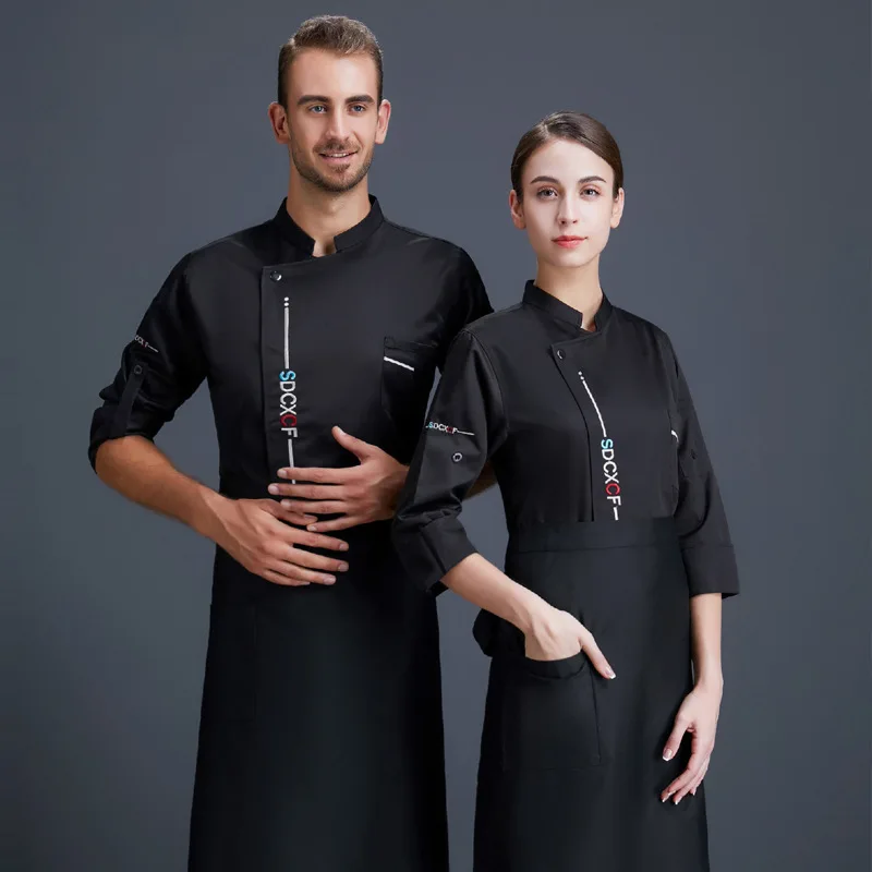 Chef Uniform Unisex Long Sleeve Stand Collar Catering Workwear Kitchen Restaurant Hotel Cook Overalls Coffee Cake Work Jacket