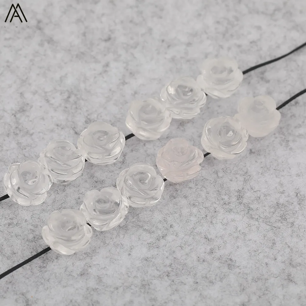 15 teile/los 10mm Natürliche Achate Lapis Fluorit Stein Quarz Kristall Geschnitzte Rose Blume Form Ohrring Perlen Für Schmuck DIY Machen – Detail 14