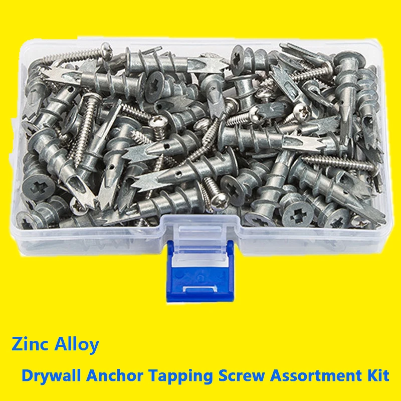 Plasterboard Drywall Anchor Set Zinc Alloy Hollow-wall Self-drilling Wall Plug with M4.2 Tapping Screw Assortment Kit