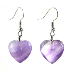 KFT Natural Mini Heart Shape Stone Earrings Healing Crystal Quartz Amethyst Tiger Eye Stone Dangle Hook Earring For Women Girls