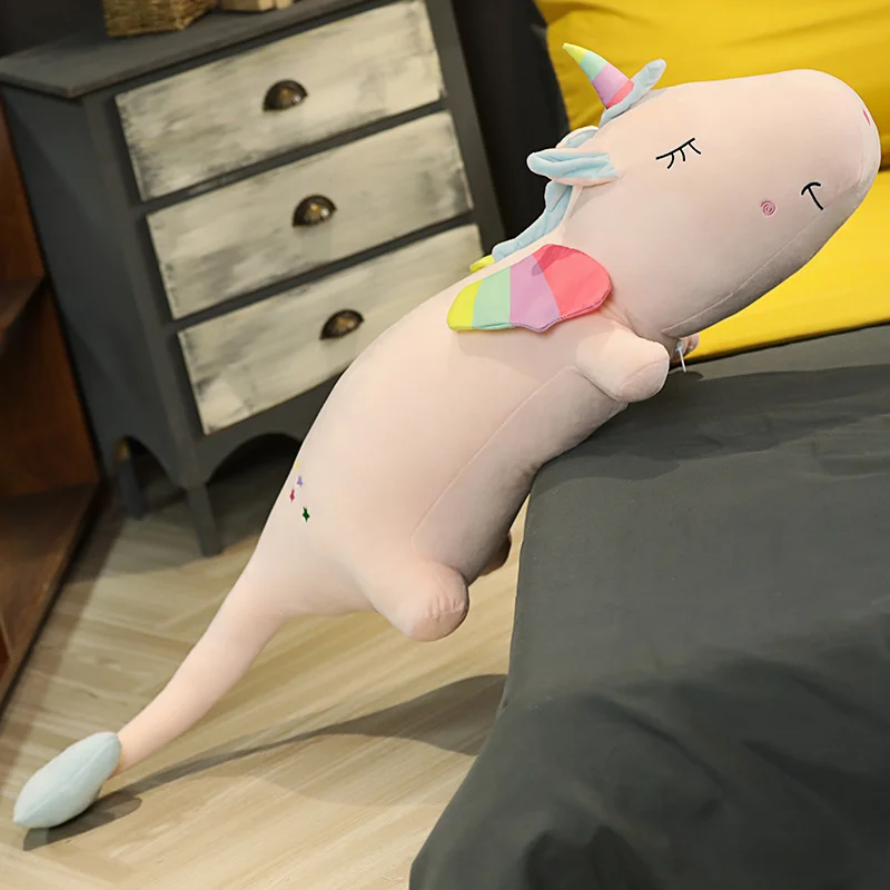 100cm/125cm/140cm Cartoon Long Plush Toy Squishy Sleeping Pillow Sofa Cushion Stuffed Unicorn Doll Christmas Holiday Gifts