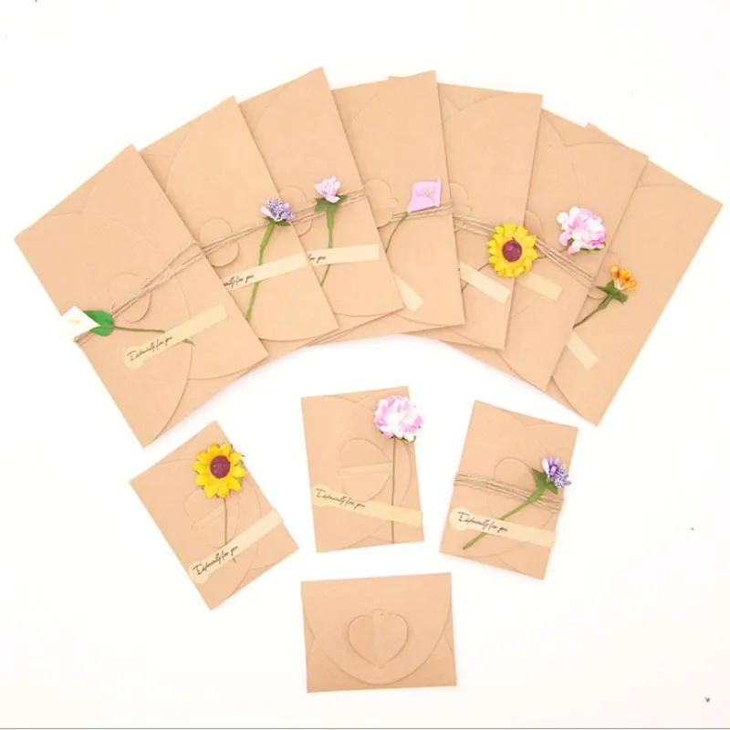 10pcs Vintage Kraft Paper Love Envelope Postcard Stationery Wedding Invitation Birthday Party DIY Handmade Gift