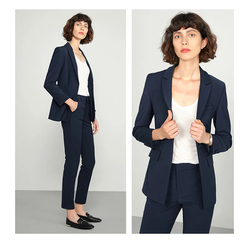 

Navy Peak Lapel Women PantSuits for Women Plus Size Custom Made Ladies Pantsuit Blazer+Pants for Work Pantsuit for Wedding Party