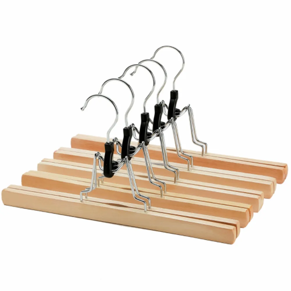 Non Slip Skirt Hangers, Smooth Finish Solid Wood Jeans/Slack Hanger with 360° Swivel Hook - Pants Clip Hangers for Skirts