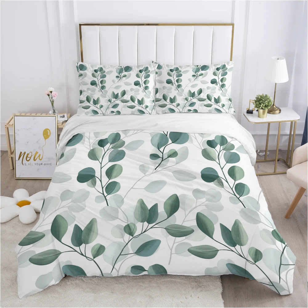 Luxury Bedding set King Queen Duvet cover set Pillow case 50x75 50x80 Bed linens 240x220 240x260 Nordic Bedclothes Green leaf
